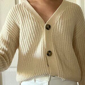 H&M Oversized Cropped Cardigan Sweater Yellow Knit Button Front Women’s Small